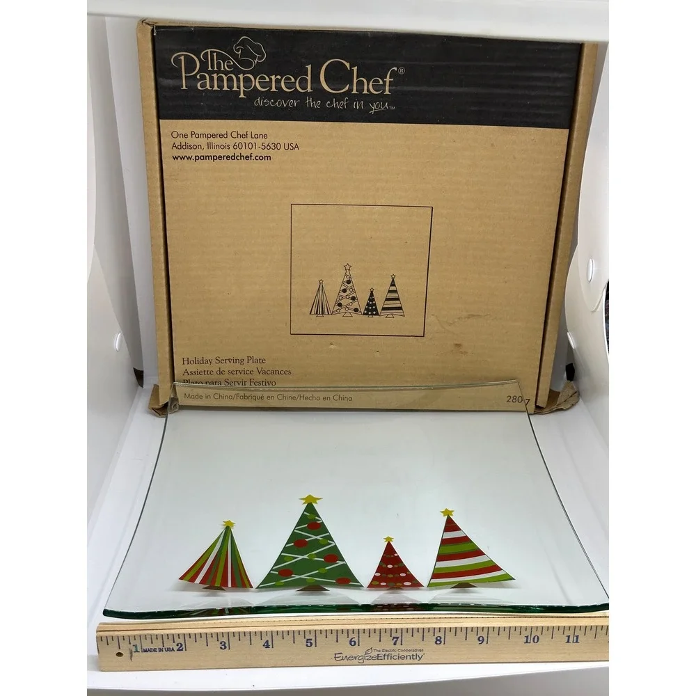 The Pampered Chef Holiday Serving Plate & Appetizer Plates‎ Clear Glass Tree Set